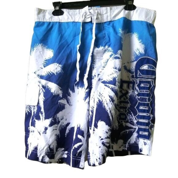 Corona Extra Mens Swim Trunks Palm Tree Print Blue & White Size Large - Picture 2 of 10